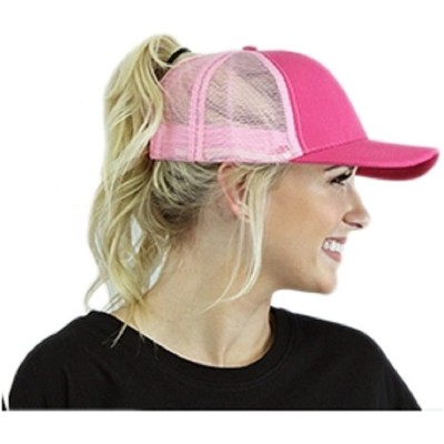 Baseball Caps JP Adjustable High Ponytail Bun Mesh Vented Trucker Baseball Hat Cap - Pink - C6180ADTTIA $12.32