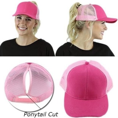Baseball Caps JP Adjustable High Ponytail Bun Mesh Vented Trucker Baseball Hat Cap - Pink - C6180ADTTIA $12.32