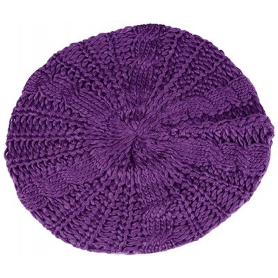 Berets Women Ladies Beret Beanie Hat Winter Knitted Crochet Slouchy Knit Baggy Ski Cap Outdoor - Purple - CV18ZELTDHA $11.94