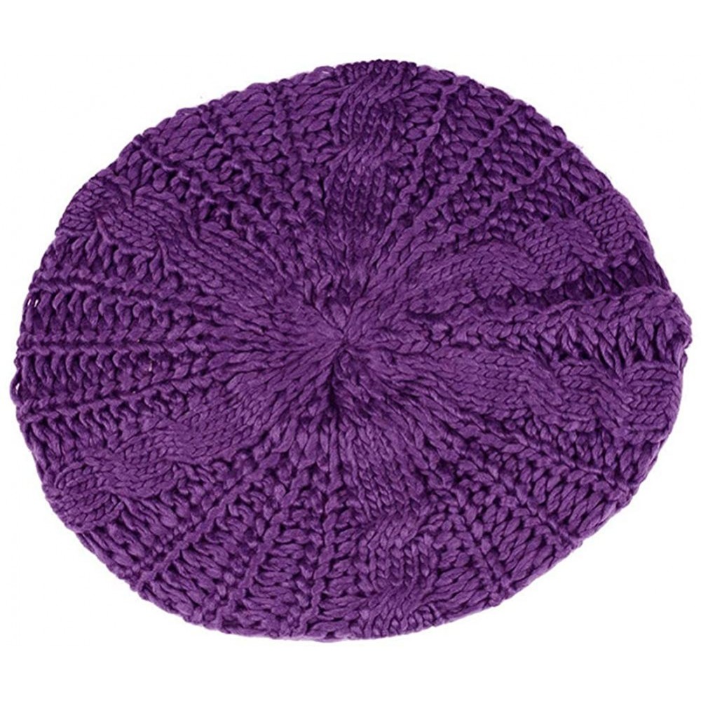 Berets Women Ladies Beret Beanie Hat Winter Knitted Crochet Slouchy Knit Baggy Ski Cap Outdoor - Purple - CV18ZELTDHA $11.94