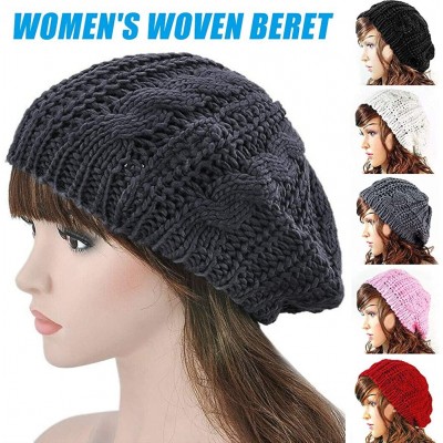 Berets Women Ladies Beret Beanie Hat Winter Knitted Crochet Slouchy Knit Baggy Ski Cap Outdoor - Purple - CV18ZELTDHA $11.94