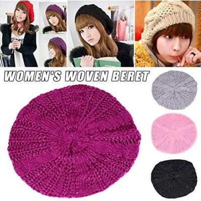 Berets Women Ladies Beret Beanie Hat Winter Knitted Crochet Slouchy Knit Baggy Ski Cap Outdoor - Purple - CV18ZELTDHA $11.94