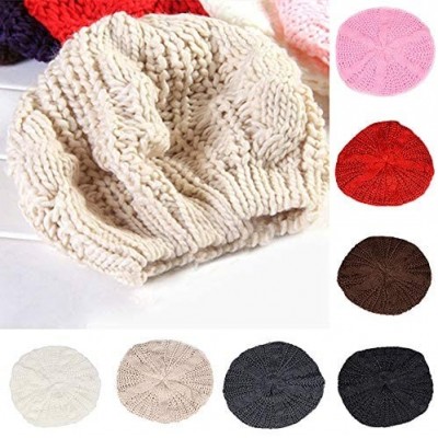 Berets Women Ladies Beret Beanie Hat Winter Knitted Crochet Slouchy Knit Baggy Ski Cap Outdoor - Purple - CV18ZELTDHA $11.94