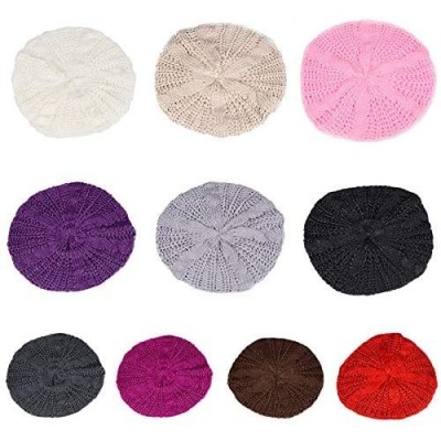 Berets Women Ladies Beret Beanie Hat Winter Knitted Crochet Slouchy Knit Baggy Ski Cap Outdoor - Purple - CV18ZELTDHA $11.94