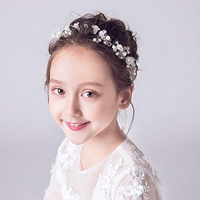 Headbands Princess Headpiece White Flower Girls Headband Pearl Hair Accessories Women Bridal Wedding Tiaras - Headpiece - C11...