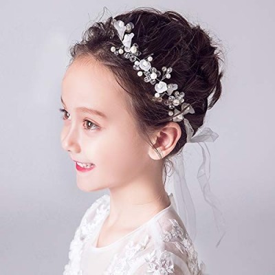 Headbands Princess Headpiece White Flower Girls Headband Pearl Hair Accessories Women Bridal Wedding Tiaras - Headpiece - C11...