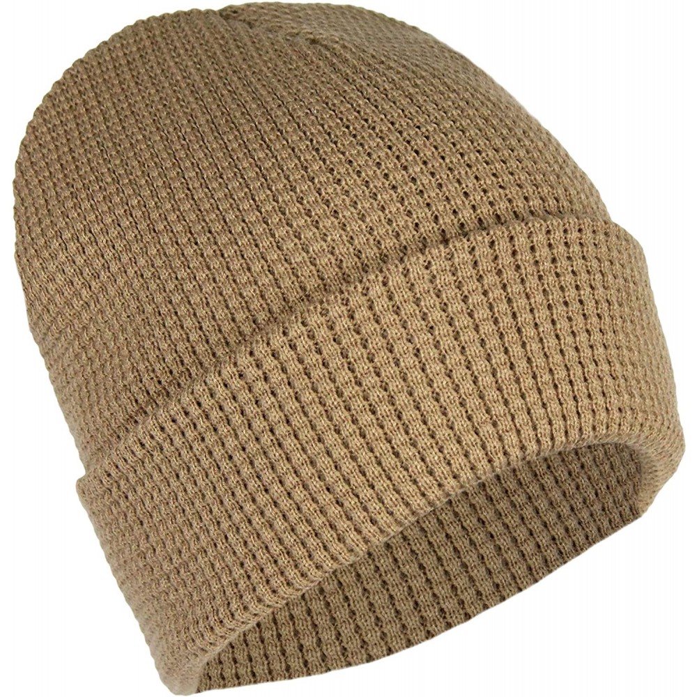 Skullies & Beanies Classic Thermal Ribbed Waffle Knit Knit Beanie Hat with Stretch Cuff- Converts to Winter Slouch Skully - C...