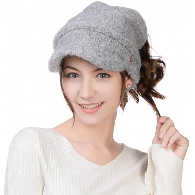 Skullies & Beanies Wool Knitted Visor Beanie Winter Hat for Women Newsboy Cap Warm Soft Lined - 99733_grey - C218KIMMUGL $10.09