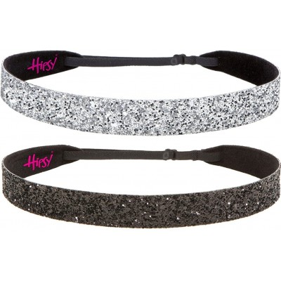 Headbands Adjustable NO Slip Wide Bling Glitter Headbands for Women Girls & Teens Black Duo Pack - Black & Silver - CG11OI9AS...