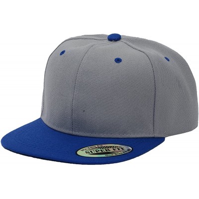 Baseball Caps Blank Adjustable Flat Bill Plain Snapback Hats Caps - Light Grey/Royal - CQ1260ERKXL $6.92