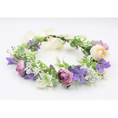 Headbands Flower Garland Crown Wreath Boho Floral Headband Halo Headpiece with Adjustable Ribbon for Wedding Party (13) - CB1...