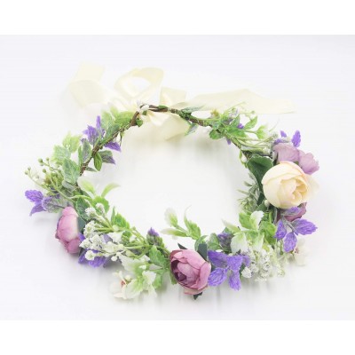 Headbands Flower Garland Crown Wreath Boho Floral Headband Halo Headpiece with Adjustable Ribbon for Wedding Party (13) - CB1...