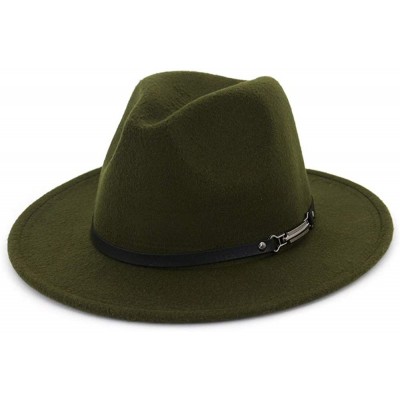 Fedoras Womens Felt Fedora Hat- Wide Brim Panama Cowboy Hat Floppy Sun Hat for Beach Church - Olive - C818YEM3XW0 $12.63
