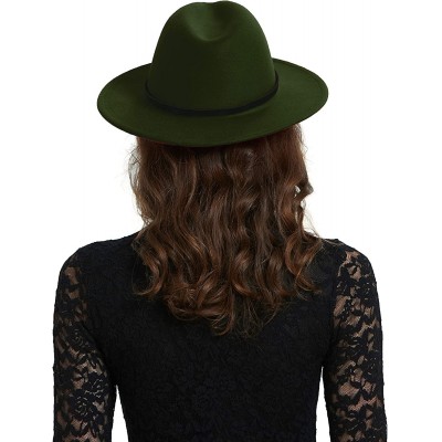 Fedoras Womens Felt Fedora Hat- Wide Brim Panama Cowboy Hat Floppy Sun Hat for Beach Church - Olive - C818YEM3XW0 $12.63
