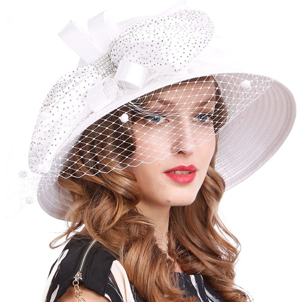 Sun Hats Kentucky Derby Dress Church Cloche Hat Sweet Cute Floral Bucket Hat - Veil-white - C618D2QZ9EY $28.65