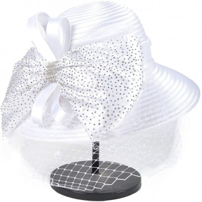 Sun Hats Kentucky Derby Dress Church Cloche Hat Sweet Cute Floral Bucket Hat - Veil-white - C618D2QZ9EY $28.65