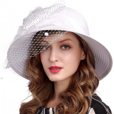 Sun Hats Kentucky Derby Dress Church Cloche Hat Sweet Cute Floral Bucket Hat - Veil-white - C618D2QZ9EY $28.65
