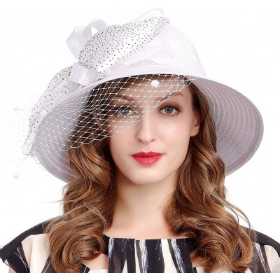 Sun Hats Kentucky Derby Dress Church Cloche Hat Sweet Cute Floral Bucket Hat - Veil-white - C618D2QZ9EY $28.65