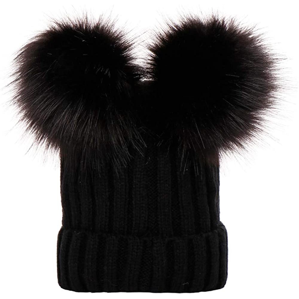 Skullies & Beanies Look! Casual Knit Hat Beanie Hairball Baby Boys Girls Winter Solid Color Warm Cap - Black - C818KZA6Z0L $8.91