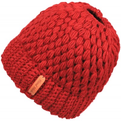 Cold Weather Headbands Women's Crochet High Bun Beanie Warm Ponytail Hat Soft Stretch Winter Skull Cap - Red - CY18IIYL5SY $8.14