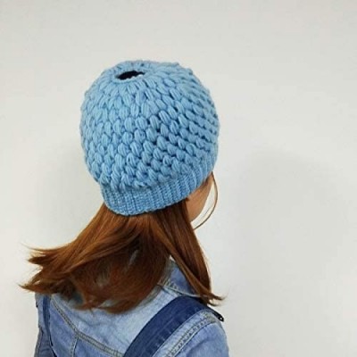 Cold Weather Headbands Women's Crochet High Bun Beanie Warm Ponytail Hat Soft Stretch Winter Skull Cap - Red - CY18IIYL5SY $8.14