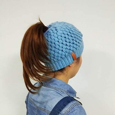 Cold Weather Headbands Women's Crochet High Bun Beanie Warm Ponytail Hat Soft Stretch Winter Skull Cap - Red - CY18IIYL5SY $8.14