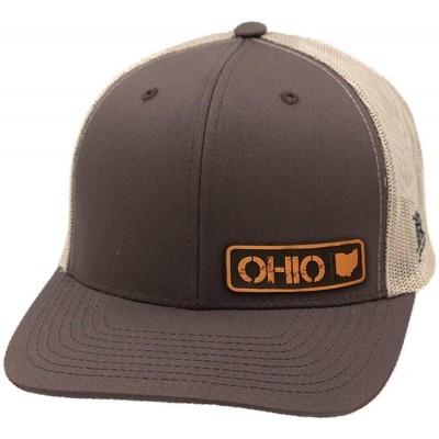 Baseball Caps 'Ohio Native' Leather Patch Hat Curved Trucker - Brown/Khaki - CC18IGQTH4L $48.06