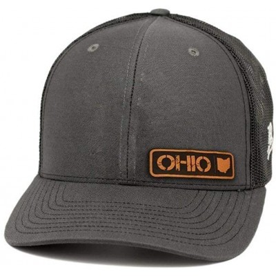 Baseball Caps 'Ohio Native' Leather Patch Hat Curved Trucker - Brown/Khaki - CC18IGQTH4L $30.53