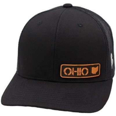 Baseball Caps 'Ohio Native' Leather Patch Hat Curved Trucker - Brown/Khaki - CC18IGQTH4L $30.53