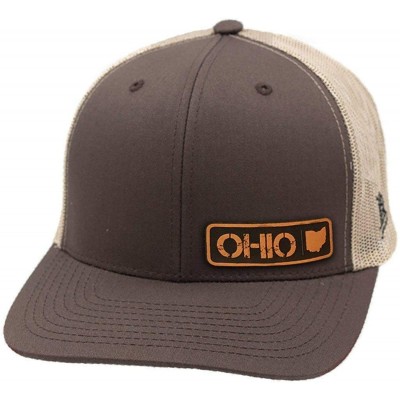 Baseball Caps 'Ohio Native' Leather Patch Hat Curved Trucker - Brown/Khaki - CC18IGQTH4L $57.16