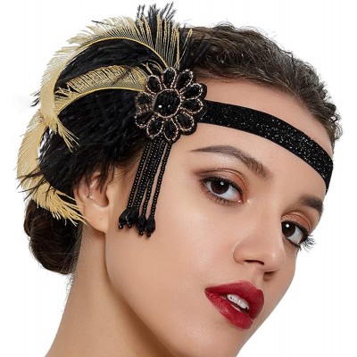 Headbands Women's 1920s Great Gatsby Feather Headband Bridal Accessories Wedding Halloween Party Crystal Flapper Headpiece - ...