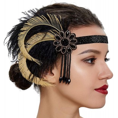 Headbands Women's 1920s Great Gatsby Feather Headband Bridal Accessories Wedding Halloween Party Crystal Flapper Headpiece - ...