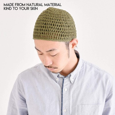 Skullies & Beanies Mens Cotton Beanie Skull Cap - Crochet Kufi Prayer Hat Knit Sensitive Skin Chemo - Khaki - CD19278WSUQ $18.57