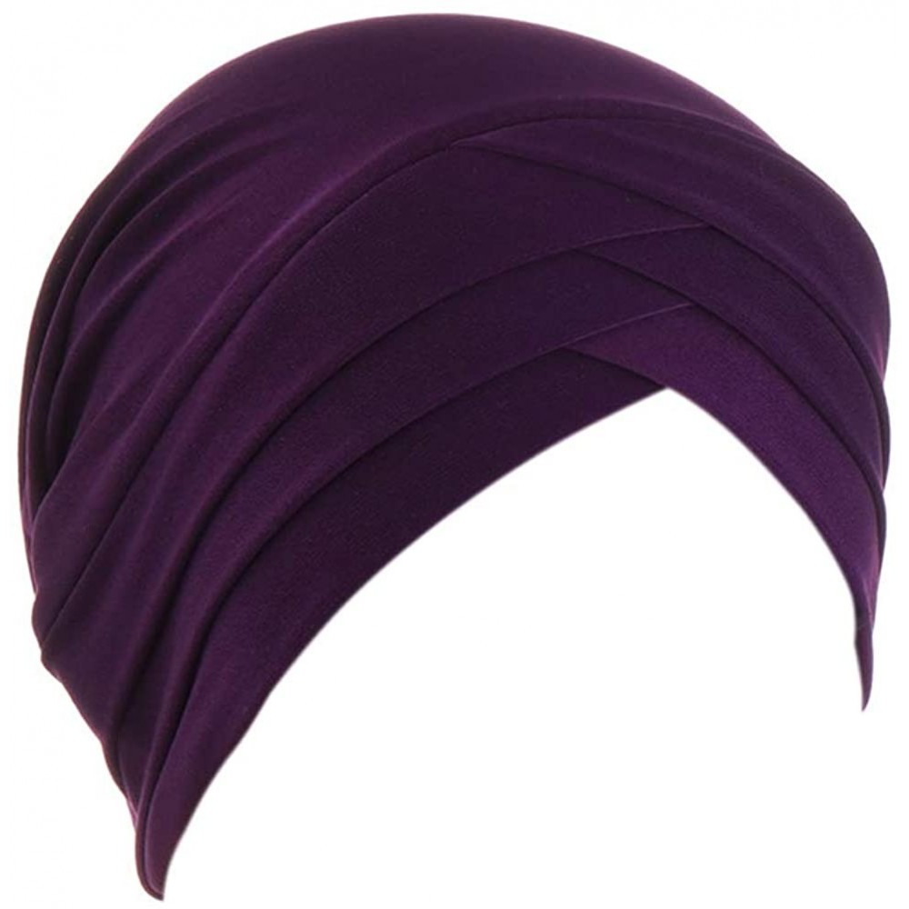 Skullies & Beanies Hijab Chemo Cancer Beanies Turbans Hats Cap Twisted Hair Cover Headwrap Turban Headwear for Women - Dark P...