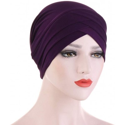 Skullies & Beanies Hijab Chemo Cancer Beanies Turbans Hats Cap Twisted Hair Cover Headwrap Turban Headwear for Women - Dark P...