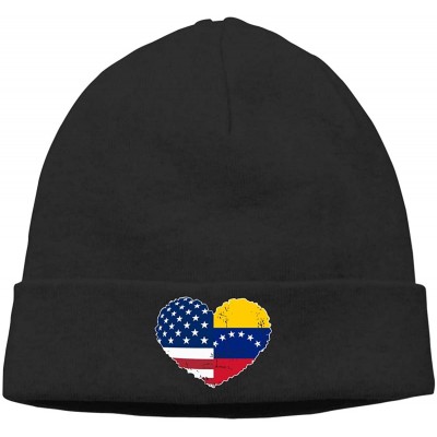 Skullies & Beanies Unisex Venezuela USA Flag Heart Soft Beanie Hat - Black - C918TM08NHY $16.41