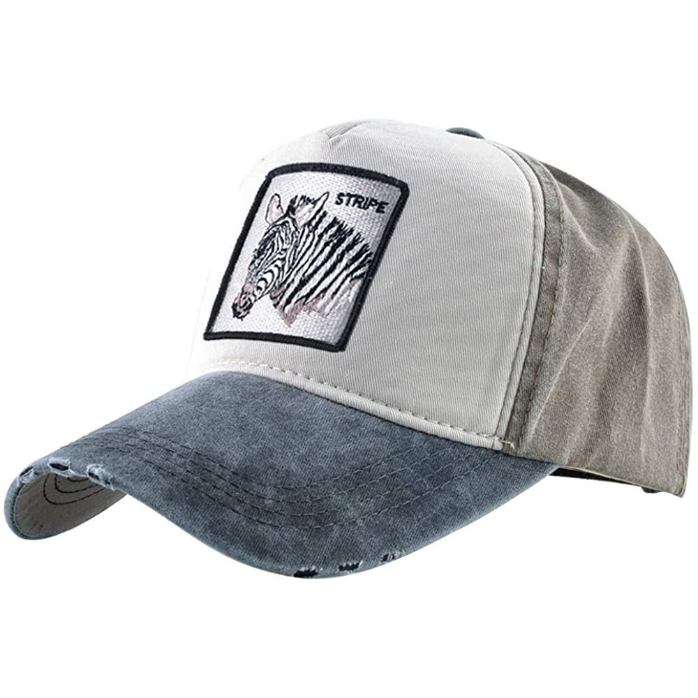 Baseball Caps Unisex Animal Embroidered Baseball Caps Strapback Square Patch Dad Hat - Grey Brown Zebra - CA18SLNHN5Y $15.53