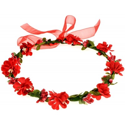 Headbands Women Boho Flower Headband Berry Floral Crown Hair Wreath Garland Halo - Red - CY18EGC6N3X $9.90