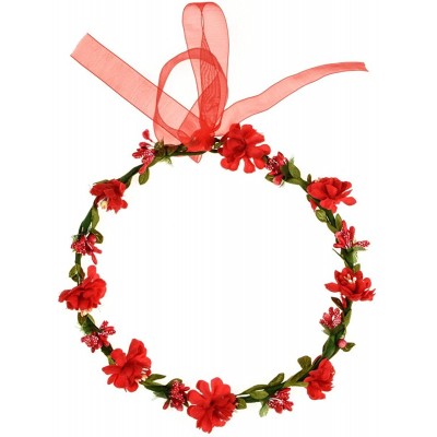 Headbands Women Boho Flower Headband Berry Floral Crown Hair Wreath Garland Halo - Red - CY18EGC6N3X $9.90