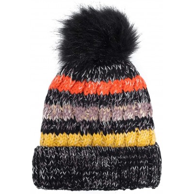 Skullies & Beanies Women's Thick Cushion Winter Slouchy Knitted Hat Cable Knit Pom Beanie Cap - Black - C9192SN07KS $8.13