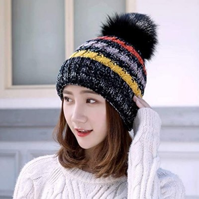 Skullies & Beanies Women's Thick Cushion Winter Slouchy Knitted Hat Cable Knit Pom Beanie Cap - Black - C9192SN07KS $8.13
