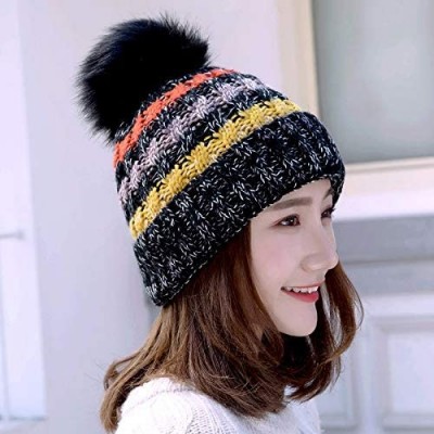 Skullies & Beanies Women's Thick Cushion Winter Slouchy Knitted Hat Cable Knit Pom Beanie Cap - Black - C9192SN07KS $8.13