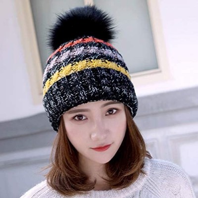 Skullies & Beanies Women's Thick Cushion Winter Slouchy Knitted Hat Cable Knit Pom Beanie Cap - Black - C9192SN07KS $8.13