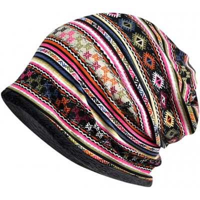 Skullies & Beanies Women Boho Beanie Hat Outdoor Windproof Head Cap Neck Scarf Winter Warm Snow Hats - Pink(plus Plush) - CO1...