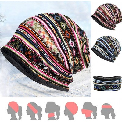 Skullies & Beanies Women Boho Beanie Hat Outdoor Windproof Head Cap Neck Scarf Winter Warm Snow Hats - Pink(plus Plush) - CO1...