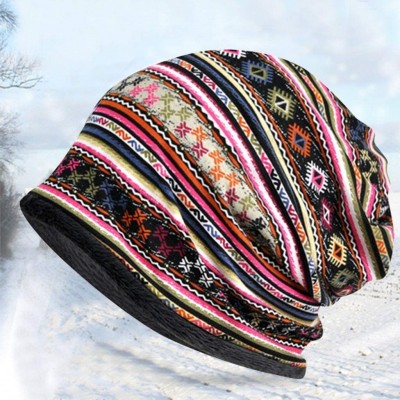 Skullies & Beanies Women Boho Beanie Hat Outdoor Windproof Head Cap Neck Scarf Winter Warm Snow Hats - Pink(plus Plush) - CO1...