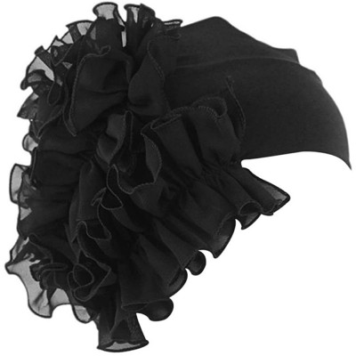 Headbands Womens Wrap Cap Flower Chemo Hat Beanie Scarf Turban Headband - Black - CC18INXLN5Z $9.71