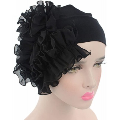 Headbands Womens Wrap Cap Flower Chemo Hat Beanie Scarf Turban Headband - Black - CC18INXLN5Z $9.71