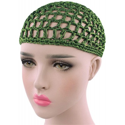 Skullies & Beanies Women Soft Rayon Snood Hat Hair Net Crocheted Hair Net Cap Mix Colors Dropshipping - Kufi Green-2pcs - C71...