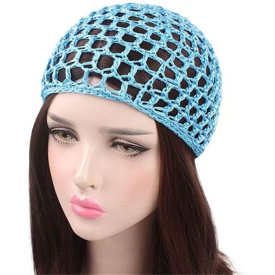 Skullies & Beanies Women Soft Rayon Snood Hat Hair Net Crocheted Hair Net Cap Mix Colors Dropshipping - Kufi Green-2pcs - C71...